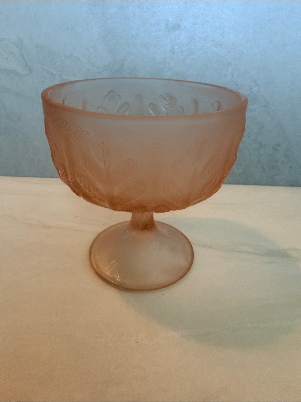 Vintage Indiana Glass Co. Frosted Pink Leaf Pedestal Dish EUC